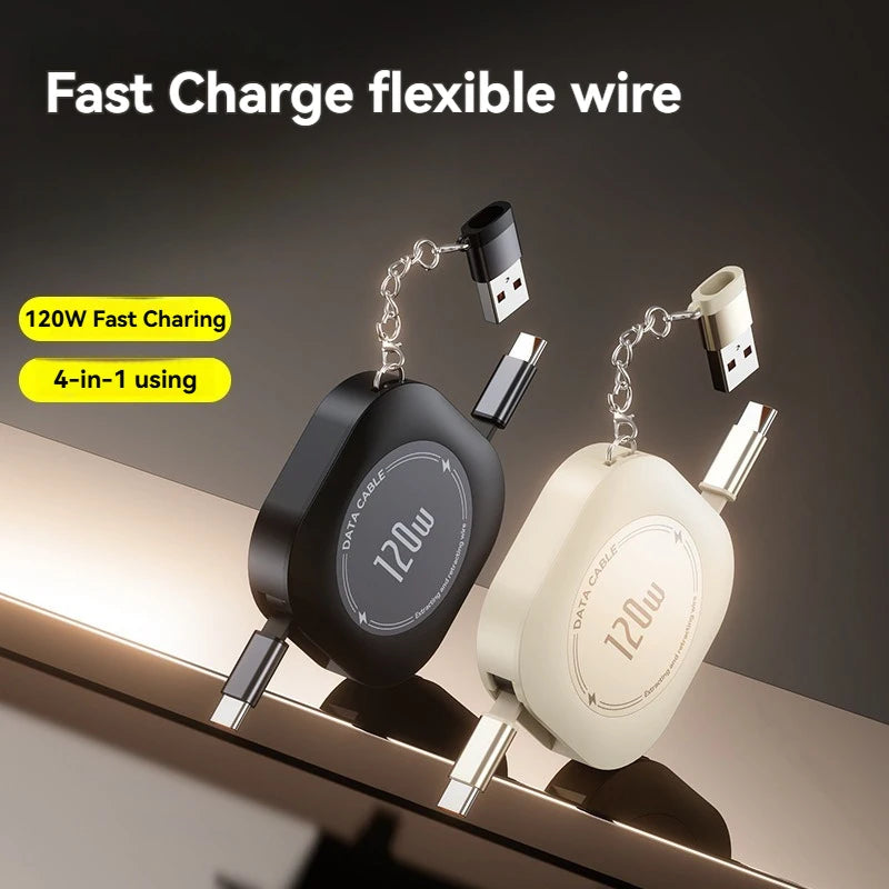 Charge Faster and Tangle-Free | 4-in-1 Retractable USB-C 120W Cable