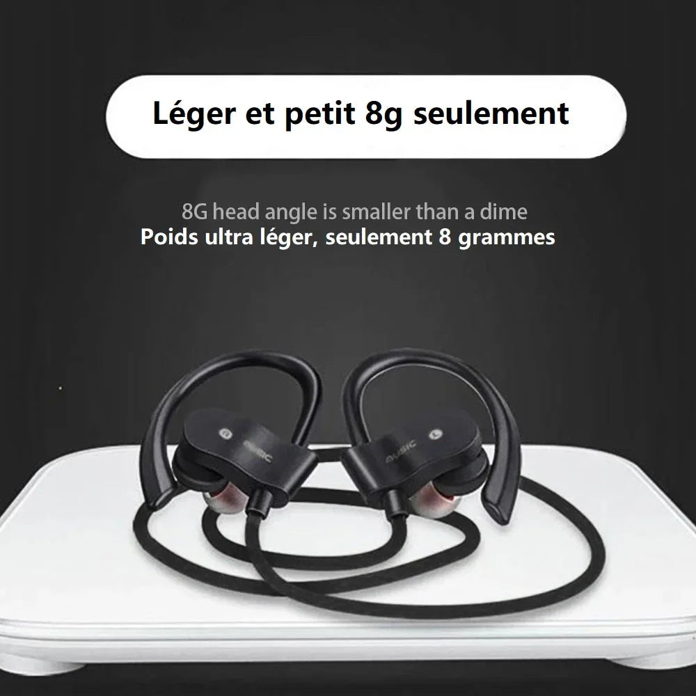 Audífonos Bluetooth Deportivos Stereo con Gancho, Micrófono y Sonido HiFi para Gaming y Música