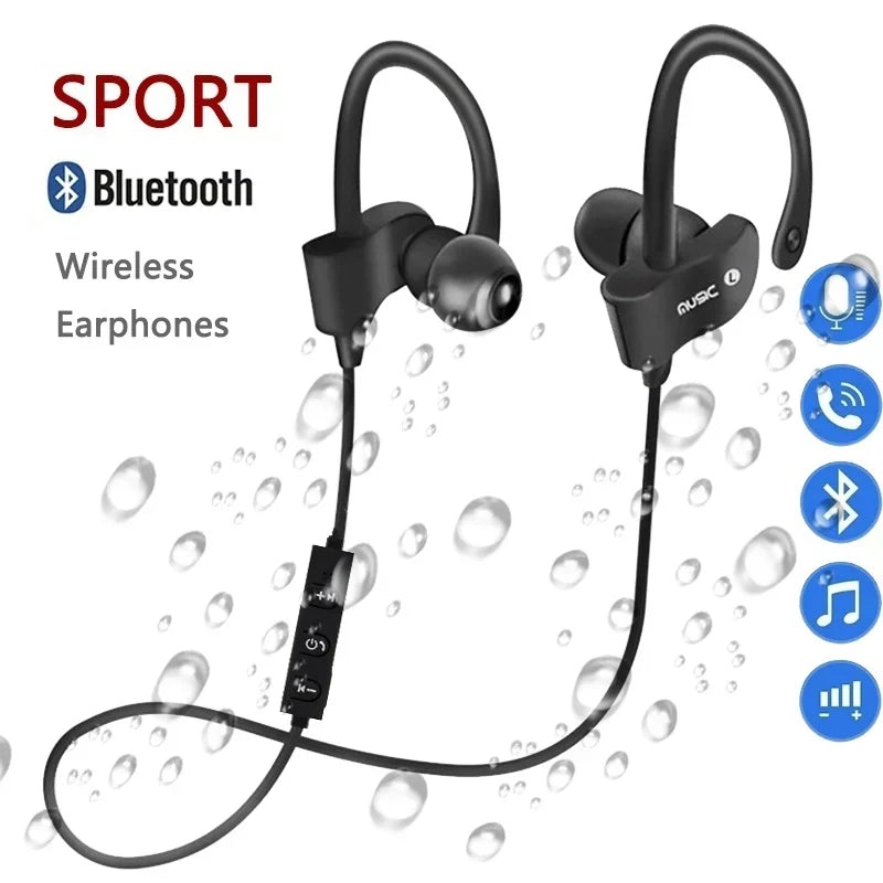 Audífonos Bluetooth Deportivos Stereo con Gancho, Micrófono y Sonido HiFi para Gaming y Música