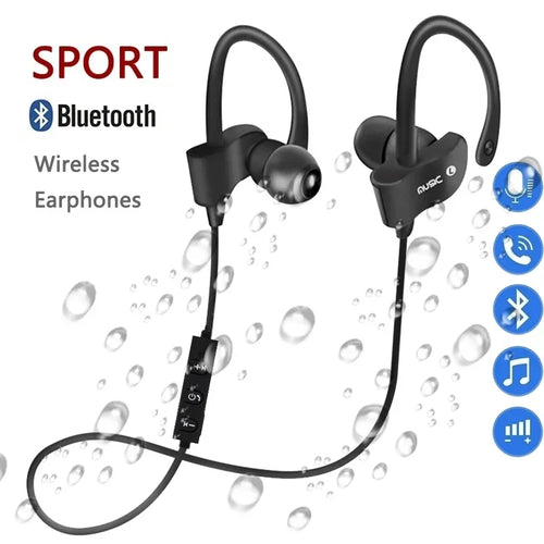 Audífonos Bluetooth Deportivos Stereo con Gancho, Micrófono y Sonido HiFi para Gaming y Música