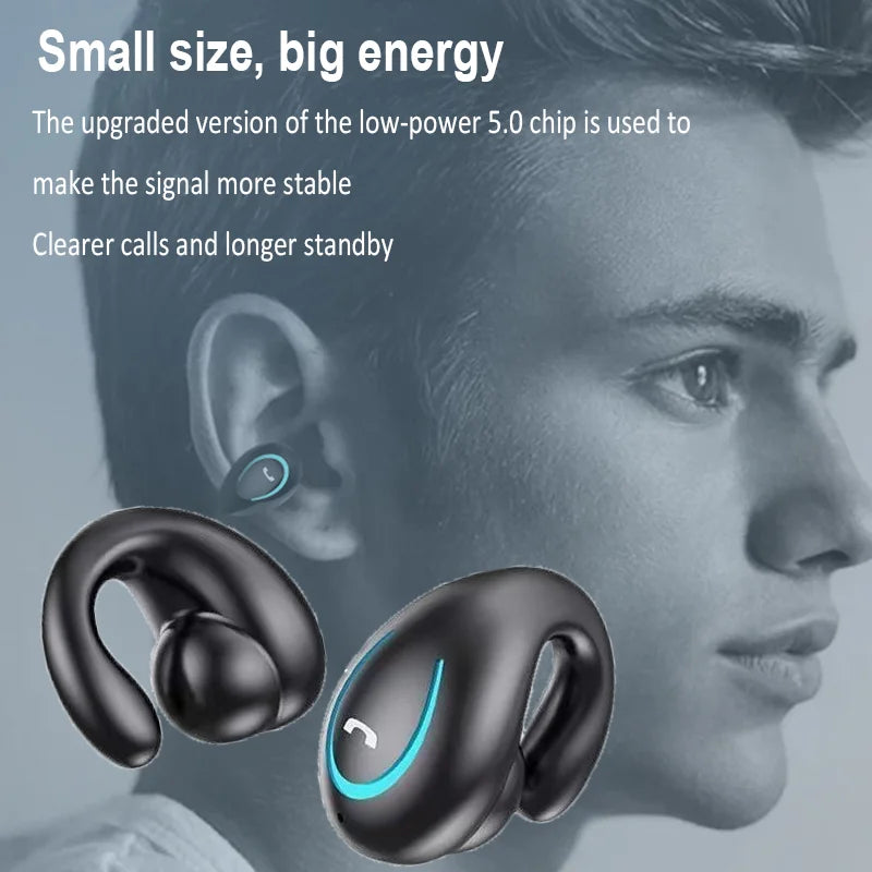 Audífonos Bluetooth Air-Conduction Inalámbricos con Micrófono y Diseño Clip-On para Trabajo y Conducción